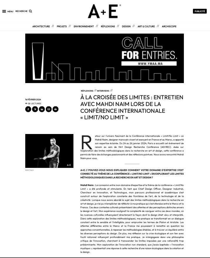 À la croisée des limites — Entretien avec Mahdi Naim sur A+E Magazine